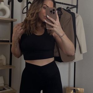 Black ribbed cami sports bra